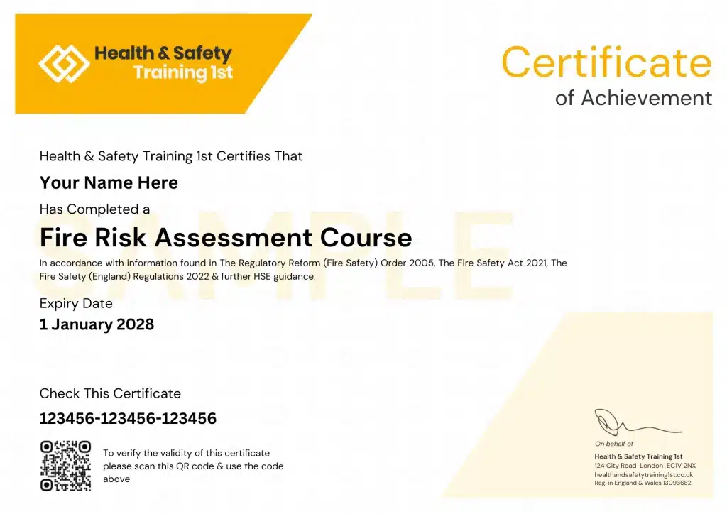 Fire Risk Assessment Certificate