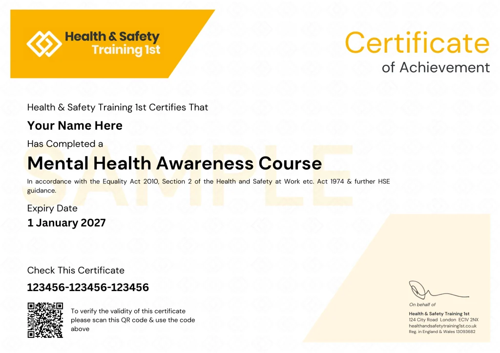 2026 Training 1st Certificates for mental health awareness