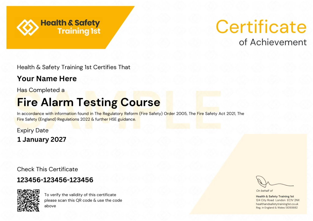 Sample fire door inspection certificate